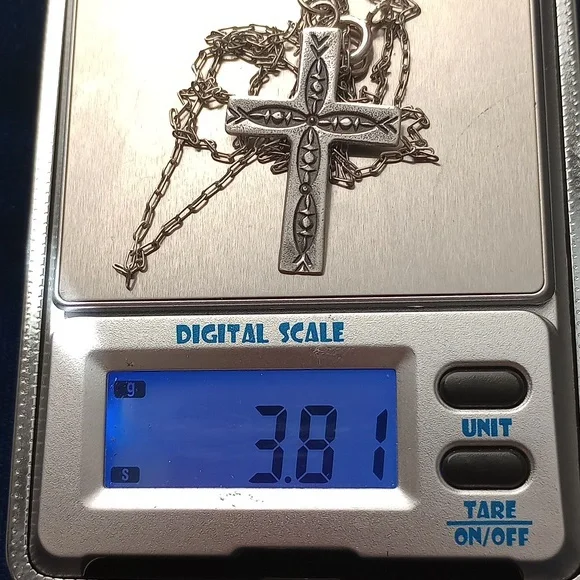 Sterling Silver Stamped Cross Pendant Necklace Signed - Picture 4 of 10